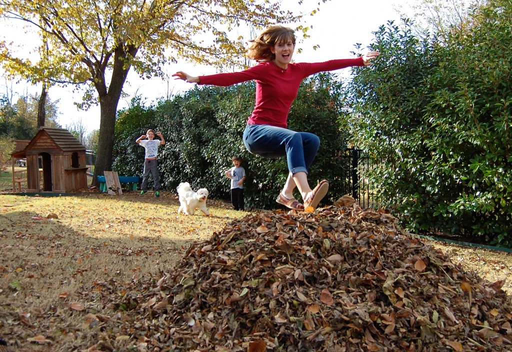 jumping in leaves