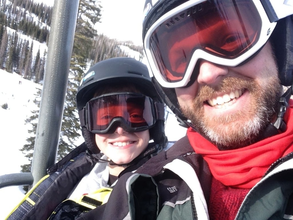 father and son skiing